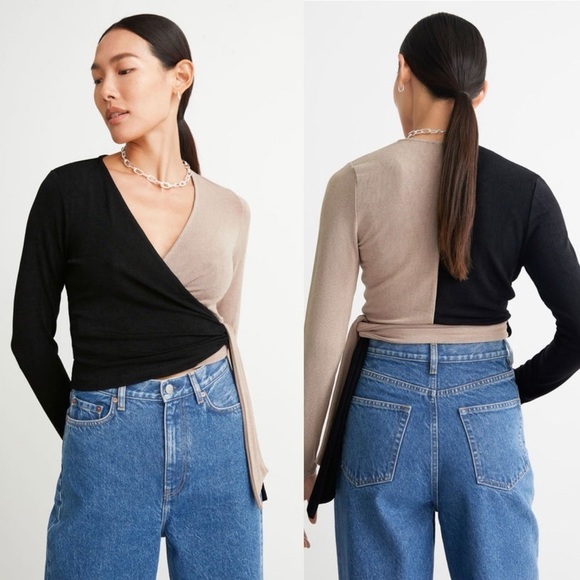 & Other Stories Colorblock two-tone Wrap Knit Top Size Small - Picture 1 of 13